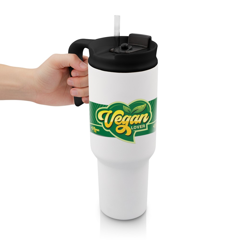Kubek termiczny 1100 ml Air Gifts z ergonomicznym uchwytem | Ony - biały